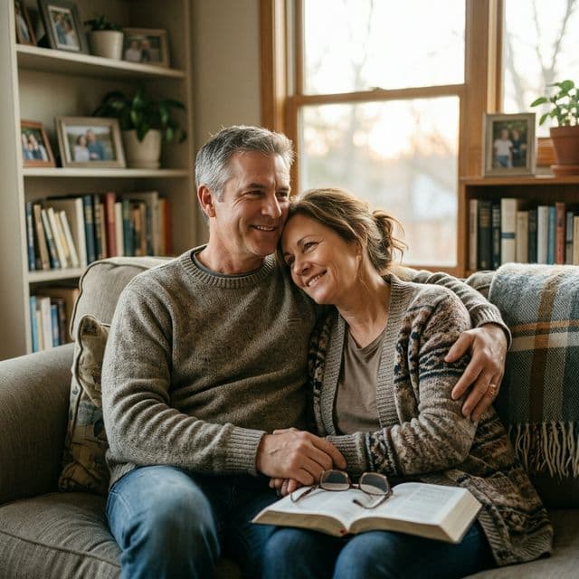 Couple embracing, custom christian song gift for spouse